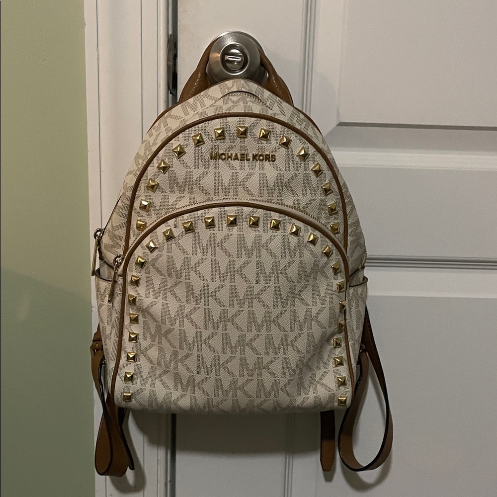 Michael Kors Beige Backpack with Gold Studs